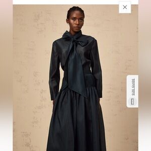 Zoé Dark-green Ribbon Tie-neck Shirt & Skirt Matching Set Like New!